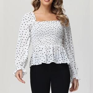 NWT 89th & Madison Square Neck Shirred Blouse with Black Heart Print - Size 2X